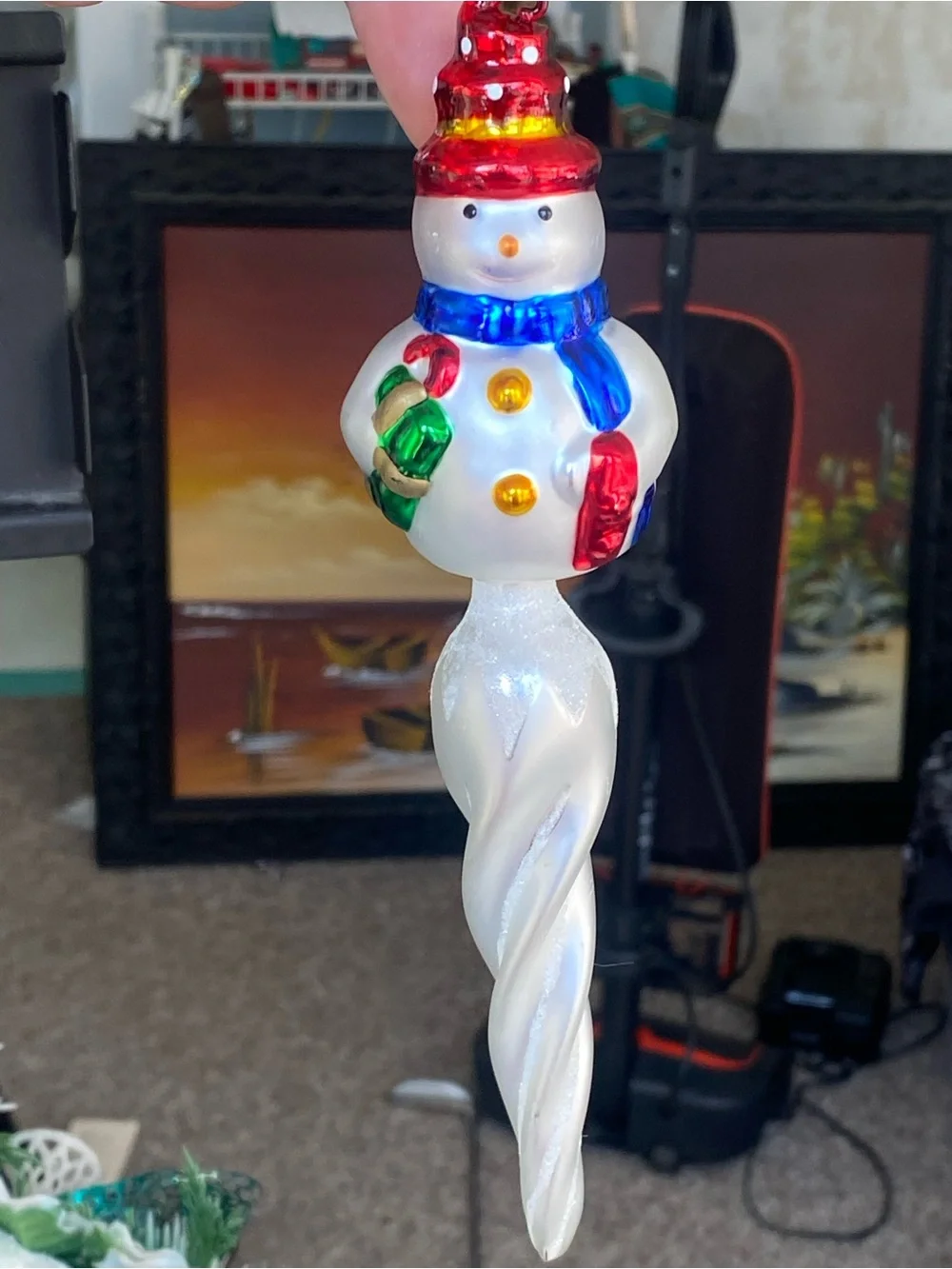 Russ Berrie Royal Winterfest Blown Glass Ornament Glitter Icicle Snowman